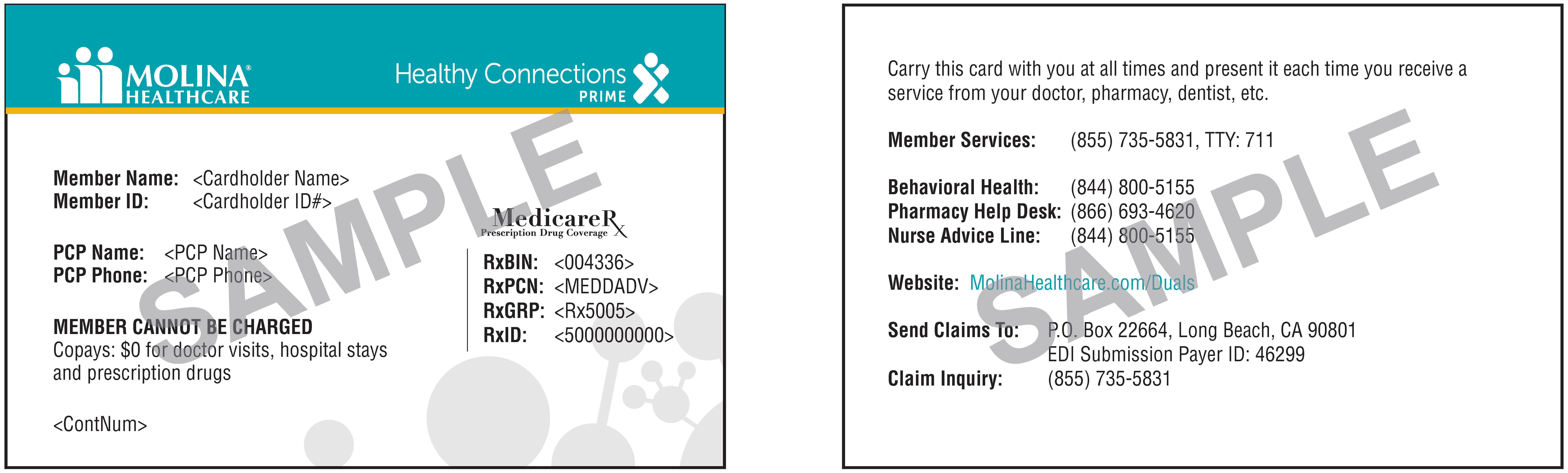 SC 2021 Molina Dual Options ID Card Sample