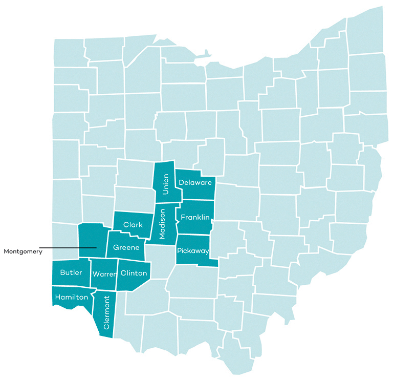 2021 OH Molina Dual Options Service Area Map