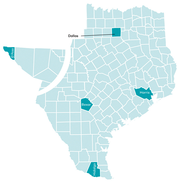 2021 TX Molina Dual Options mapa del área de servicio